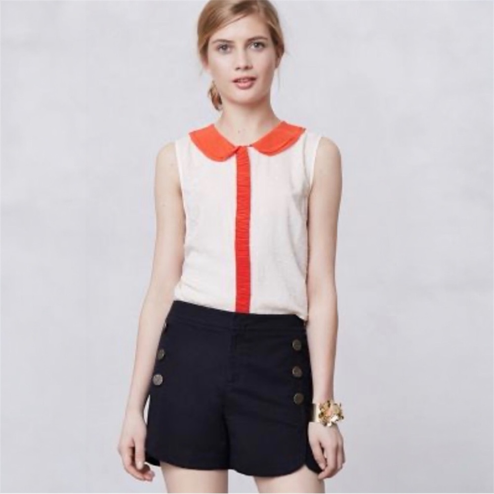 Anthropologie Peter Pan Sleeveless Button Front Blouse in Cream Sz 6